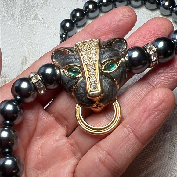 KJL for Avon vintage Panther Necklace with Black and Gold Beads - Picture 6 of 11